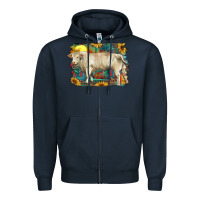 Navy western charolais bull and aztec sunflower background Zipper Hoodie - RanaPortraitStore