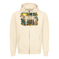 Sandshell western charolais bull and aztec sunflower background Zipper Hoodie - RanaPortraitStore