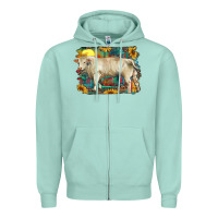 Seafoam western charolais bull and aztec sunflower background Zipper Hoodie - RanaPortraitStore