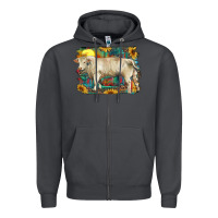 Smoke western charolais bull and aztec sunflower background Zipper Hoodie - RanaPortraitStore