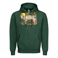 Sports Green western charolais bull and aztec sunflower background Zipper Hoodie - RanaPortraitStore