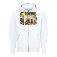 White western charolais bull and aztec sunflower background Zipper Hoodie - RanaPortraitStore