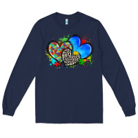 Navy autism hearts Long Sleeve Tee - Zillion Design Studio