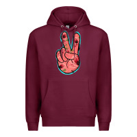 Burgundy Pink Floral Glitter Peace Sign Premium Hoodie - Jasminsmagicworld
