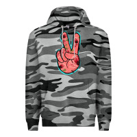 Slate Camo Pink Floral Glitter Peace Sign Premium Hoodie - Jasminsmagicworld