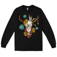 Black western cow skull Long Sleeve Tee - texasbilliewilder