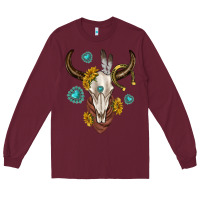 Burgundy western cow skull Long Sleeve Tee - texasbilliewilder