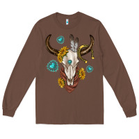 Chestnut western cow skull Long Sleeve Tee - texasbilliewilder