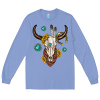 Colony Blue western cow skull Long Sleeve Tee - texasbilliewilder