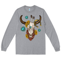 Heather Grey western cow skull Long Sleeve Tee - texasbilliewilder
