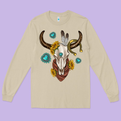 Long Sleeve Tee western cow skull