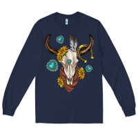 Navy western cow skull Long Sleeve Tee - texasbilliewilder