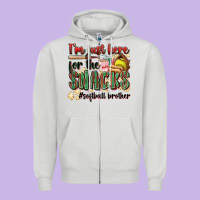 I'm Just Here For The Snacks #softball Brother Zipper Hoodie Designed By Zillion Design Studio