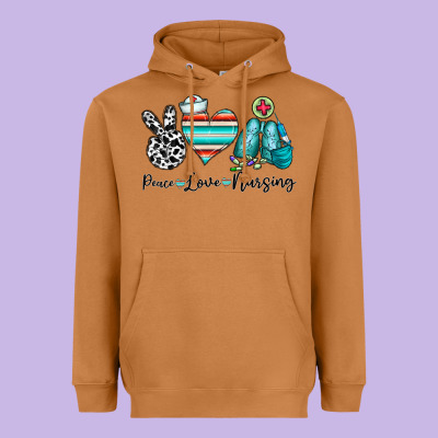 Peace Love Nursing Heavyweight Hoodie Designed By Cowhidedigitalart