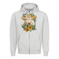 Dove Grey charolais cattle with sunflowers Zipper Hoodie - RanaPortraitStore
