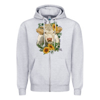 Heather Grey charolais cattle with sunflowers Zipper Hoodie - RanaPortraitStore