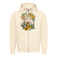 Sandshell charolais cattle with sunflowers Zipper Hoodie - RanaPortraitStore