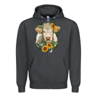 Smoke charolais cattle with sunflowers Zipper Hoodie - RanaPortraitStore