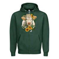 Charolais Cattle With Sunflowers Zipper Hoodie | Teevron
