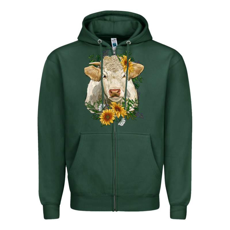 Charolais Cattle With Sunflowers Zipper Hoodie by RanaPortraitStore | Teevron