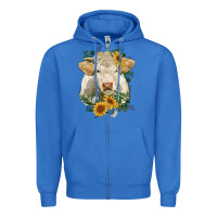 True Royal charolais cattle with sunflowers Zipper Hoodie - RanaPortraitStore