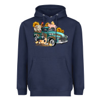 Navy western farm truck coop animals farm animals Heavyweight Hoodie - FaDigitalArtStudio