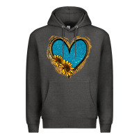 Charcoal Heather Gold Glitter Sunflower Blue Heart Premium Hoodie - Jasminsmagicworld
