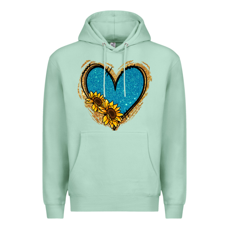 Gold Glitter Sunflower Blue Heart Premium Hoodie by Jasminsmagicworld | Teevron