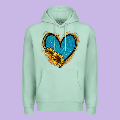 Gold Glitter Sunflower Blue Heart Premium Hoodie Designed By Jasminsmagicworld