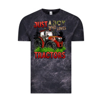 Cloud Black just a boy who loves tractors red tractor Vintage Tee - BarkalooDesign