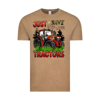 Vintage Coffee just a boy who loves tractors red tractor Vintage Tee - BarkalooDesign
