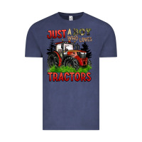 Vintage Denim just a boy who loves tractors red tractor Vintage Tee - BarkalooDesign