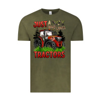 Vintage Olive just a boy who loves tractors red tractor Vintage Tee - BarkalooDesign