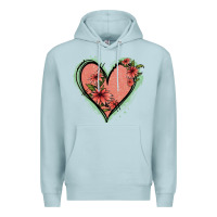 Blue Mist Pink Glitter Floral Heart Premium Hoodie - Jasminsmagicworld
