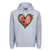 Heather Grey Pink Glitter Floral Heart Premium Hoodie - Jasminsmagicworld