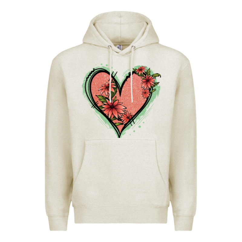 Pink Glitter Floral Heart Premium Hoodie by Jasminsmagicworld | Teevron