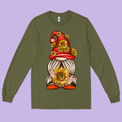 Long Sleeve Tee western gnome with sunflowers