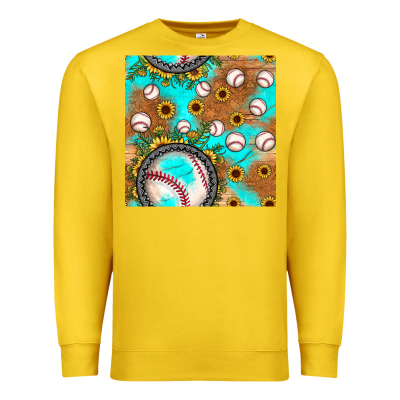 Baseball Turquoise Sunflower Seamless Pattern Premium Sweatshirt by JahusDesignShop | Teevron