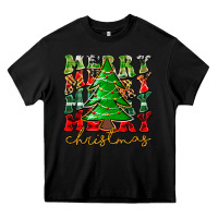 Black Merry Christmas Tree Heavy Core Tee - CowhideDigitalArt