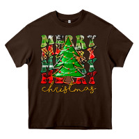 Chocolate Brown Merry Christmas Tree Heavy Core Tee - CowhideDigitalArt