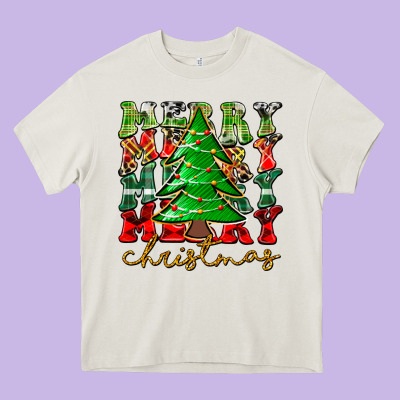 Merry Christmas Tree Heavy Core Tee Designed By Cowhidedigitalart