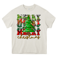Cream Merry Christmas Tree Heavy Core Tee - CowhideDigitalArt