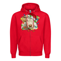 Red charolais cattle cow with christmas lights and hat Zipper Hoodie - RanaPortraitStore