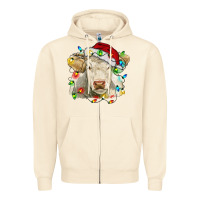 Sandshell charolais cattle cow with christmas lights and hat Zipper Hoodie - RanaPortraitStore