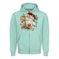 Seafoam charolais cattle cow with christmas lights and hat Zipper Hoodie - RanaPortraitStore