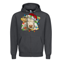 Smoke charolais cattle cow with christmas lights and hat Zipper Hoodie - RanaPortraitStore