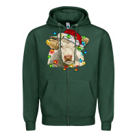Sports Green charolais cattle cow with christmas lights and hat Zipper Hoodie - RanaPortraitStore