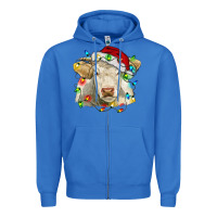 True Royal charolais cattle cow with christmas lights and hat Zipper Hoodie - RanaPortraitStore