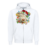 White charolais cattle cow with christmas lights and hat Zipper Hoodie - RanaPortraitStore