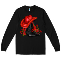 Black valentines day cowboy boots red  and roses Long Sleeve Tee - AdoDesignShop